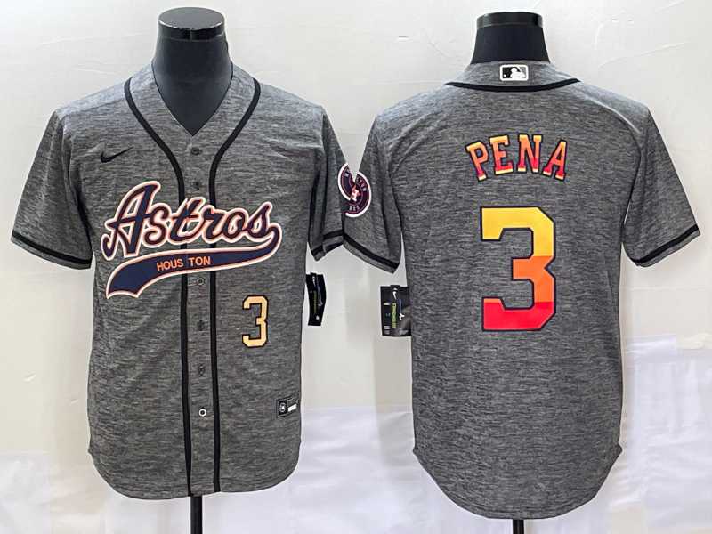 Mens Houston Astros #3 Jeremy Pena Number Grey Gridiron Cool Base Stitched Baseball Jersey